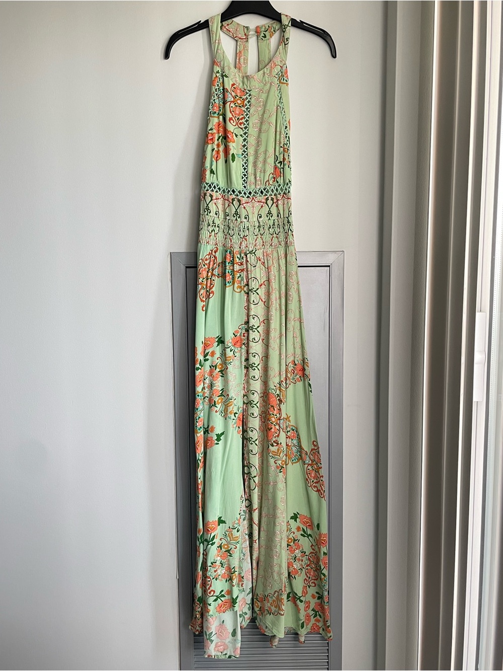 JAASE Maxi Dress - Mint Green with Orange & Pink Floral Print
